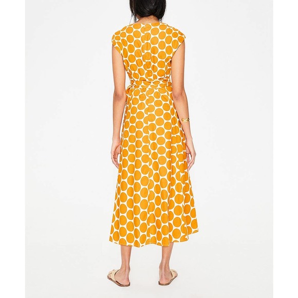 Boden Tori Midi Dress 10 Polka Dot V-Neck Tie Waist Cotton Lined Ivory Yellow - Picture 2 of 12